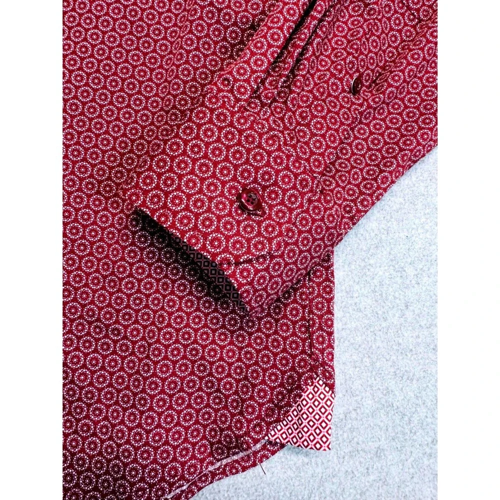 Nick Graham Stretch Modern Fit Men's XL 17-17.5 Geometric Button Shirt Burgundy